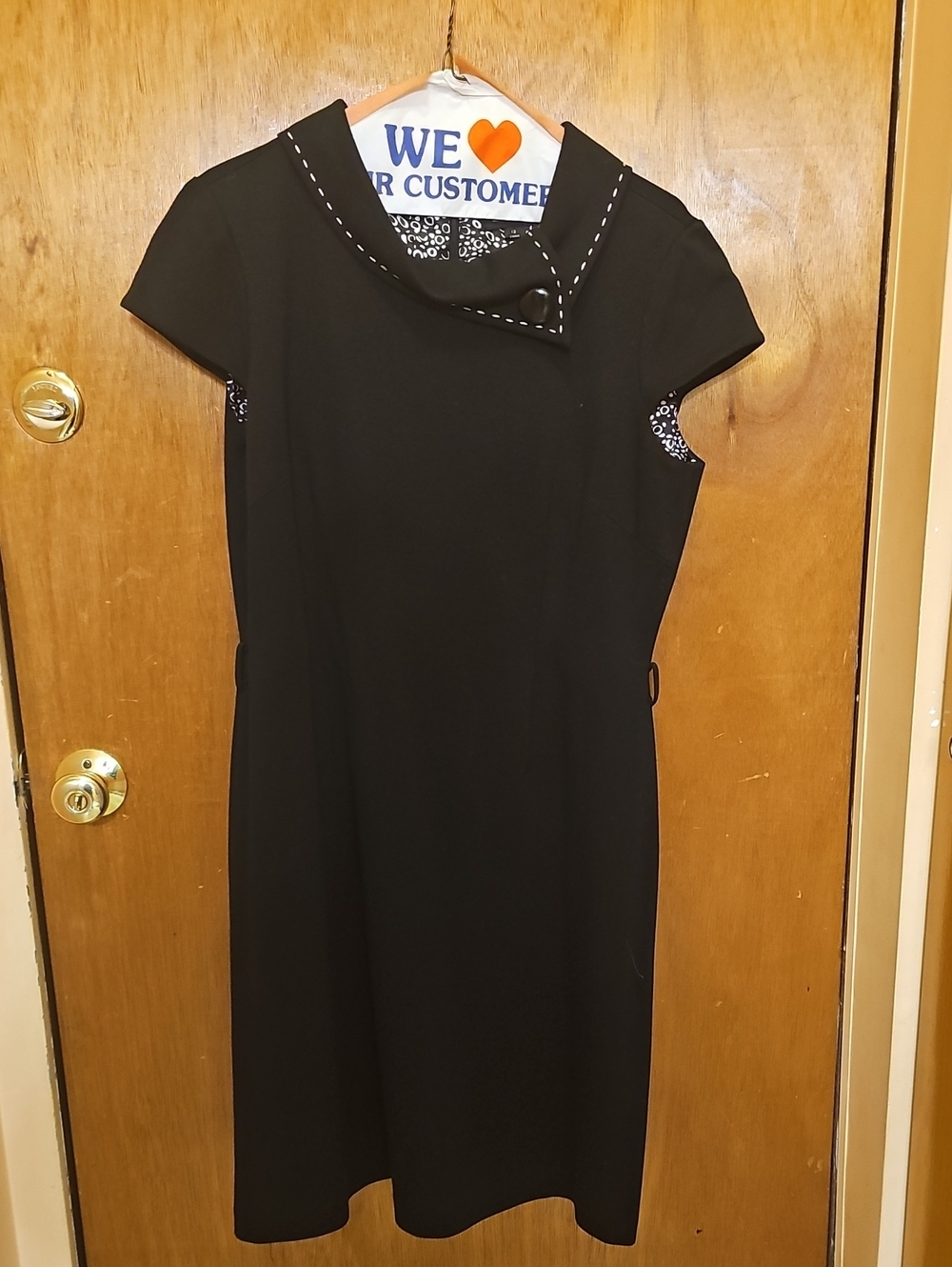 Tahari Black Cap-Sleeve Sheath Dress with Contrast Stitching